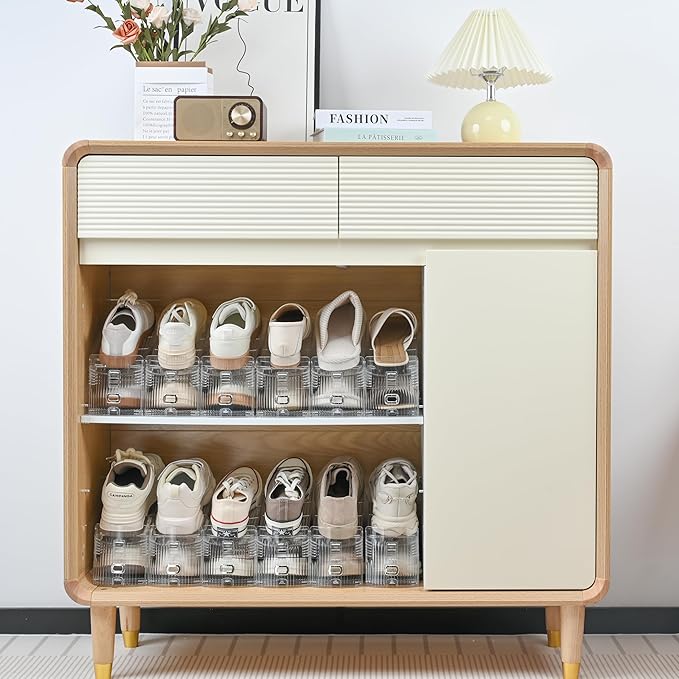 12-Pack Shoe Slots Organizer for Closet, Adjustable Shoe Stacker & Space Saver, Clear Double Deck Shoe Storage for Small Spaces, Transparent