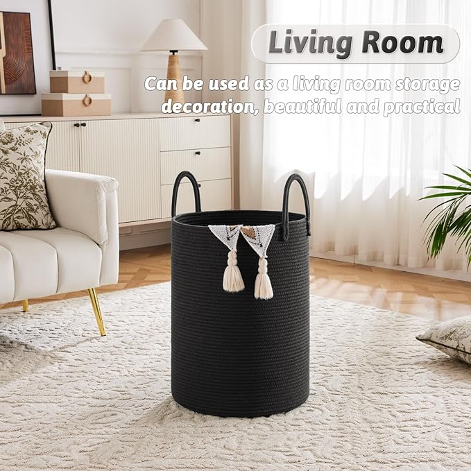 Artfeel Laundry Basket,Woven Cotton Rope Laundry Hamper,60L for Decorative Storage of Dirty Clothes,Toys and Blankets in Bathroom,Baby Room and Living Room