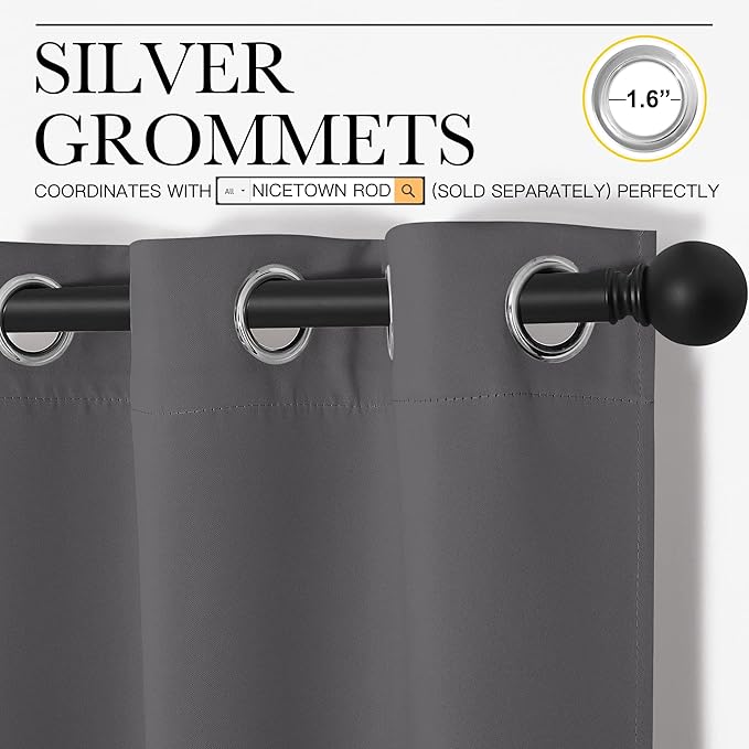 NICETOWN Gray Curtain Blackout Drape Panel, Single Panel, 34 x 84 inch, Grey, 3 Pass Microfiber Noise Reducing Thermal Insulated Window Drapery with Grommet