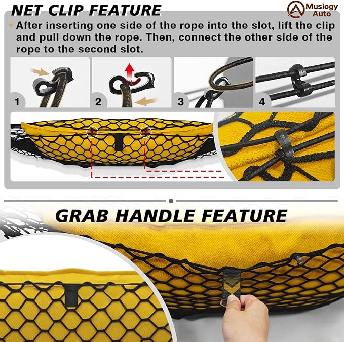 Muslogy Trunk Cargo Net Compatible with 2017-2022 Honda CR-V Accessories, SUV Sedan Cargo Organizer Storage Net with Heavy Duty Carabiners