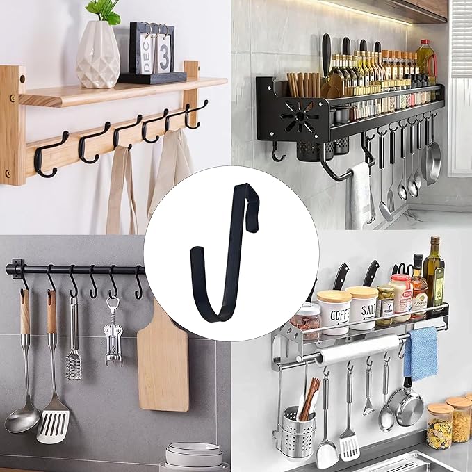 20Pcs J Shaped Stainless Steel Hanger Hook,Clip-on Wire Rack Hook, Hanging Sink Grid Hooks Wire Shelf Hooks for Kitchen Bedroom Office,Black