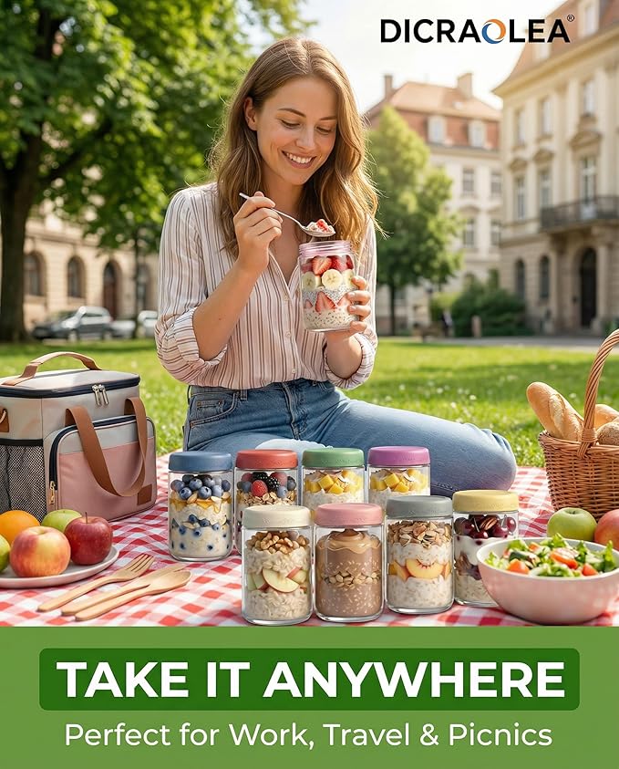 18oz 4Pack Glass Overnight Oats Jars Containers with Airtight Leakproof Lids, Reusable Mason Jars for Meal Prep, Yogurt Parfaits, Smoothies, Salads & Healthy Breakfasts (18 OZ-4-1)
