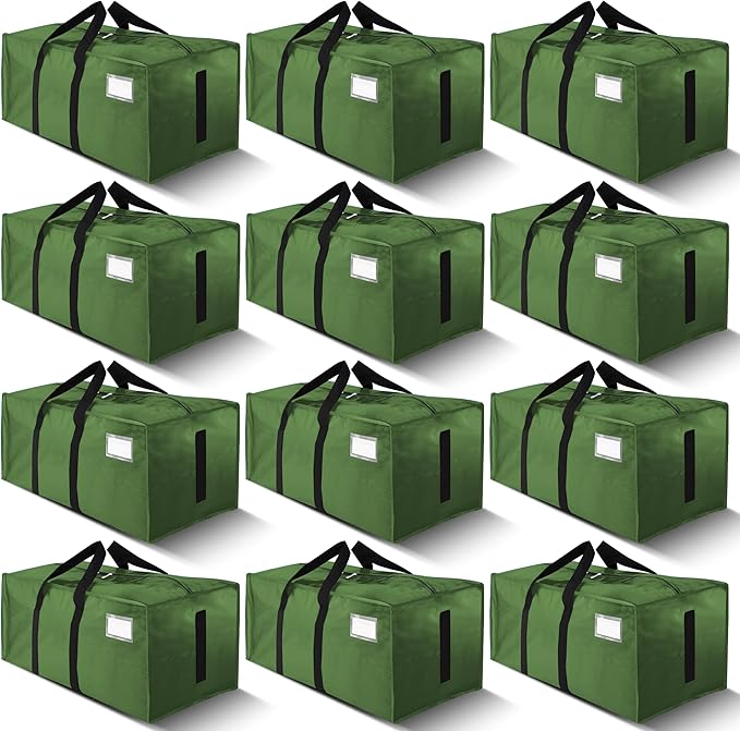 HOMESURE Supports 200lbs Heavy Duty Moving Bags - Strong Zipper & Wrap-Around Handles - Water-Resistant Storage Totes, Durable Alternative to Moving Boxes - 12 Pack - Olive Green