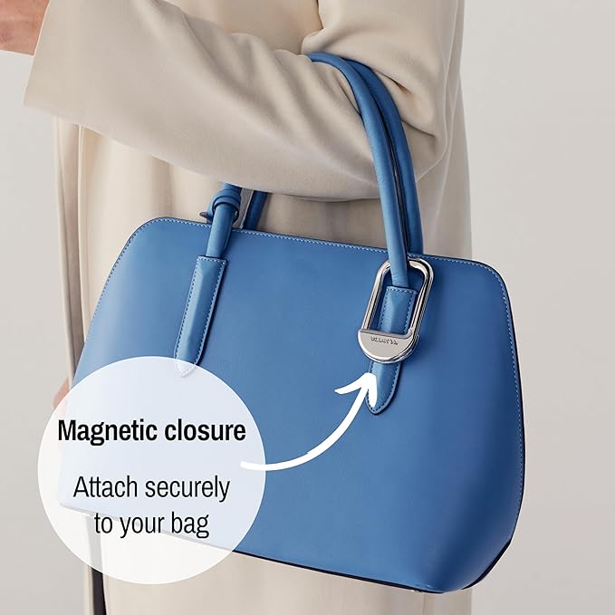 FLIP Bag Hook - Newly Redesigned. Portable Purse Hanger for Table with Magnetic Closure - Now Holds up to 50 lbs (Silver)