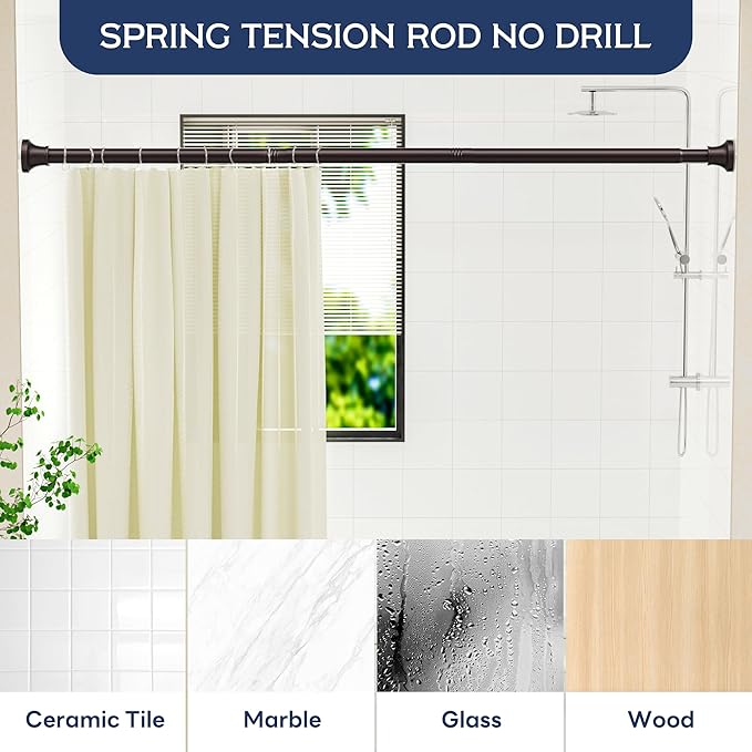 Adjustable Shower Curtain Rod 31-104 Inch, Never Rust Stainless Steel Brown Tension Rod, 1" Heavy Duty No-Drill for Bathroom, Kitchen & Closet