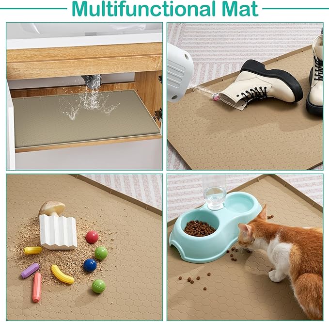 Waterproof Under Sink Mat 34" x 19", Silicone Cabinet Liner, Rubber Protector for Kitchen and Bathroom, Keeps Cabinets Clean, Dry, and Organized (Light Grey)