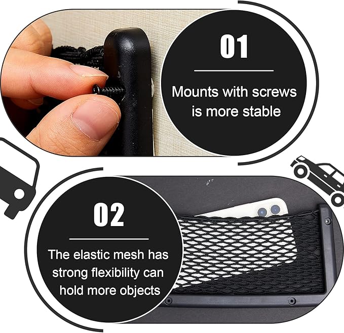 Frienda 1 Pc Car Storage Net Bag, ABS Plastic Framed Mesh Net Holder, Phone & Cargo Organizer with Screws for Auto, Rv, Boat, Truck Pocket Storage (9 x 4 Inch)