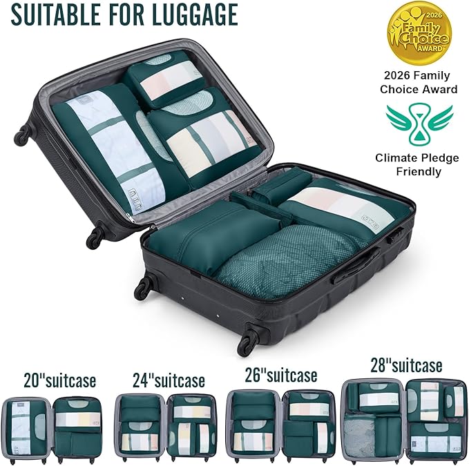 Veken 8 Set Packing Cubes for Travel Essentials, Suitcase Organizer Bags in 4 Sizes, Carry-On Luggage Accessories with Large Laundry & Shoes Bag, Must-Have for Airplane, Road Trip & Camping