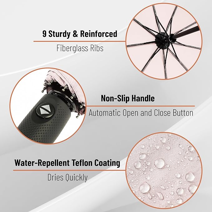 Mr. Pen- Windproof Travel Umbrella, Small Water-Resistant Automatic Folding Umbrella for Rain and Sun, Light, Compact and Portable for Women & Men, Fits Car & Backpack