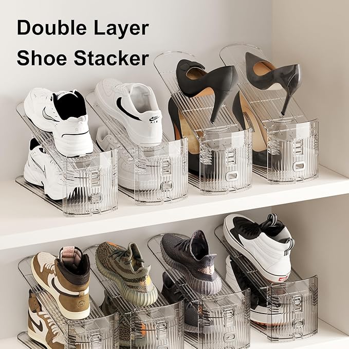 12Pack Shoe Slot Organizer Clear Shoe Stackers Organizers for Closet Space Saver 50% Shoes Display Shelf Rack Holders Zapateras Organizers