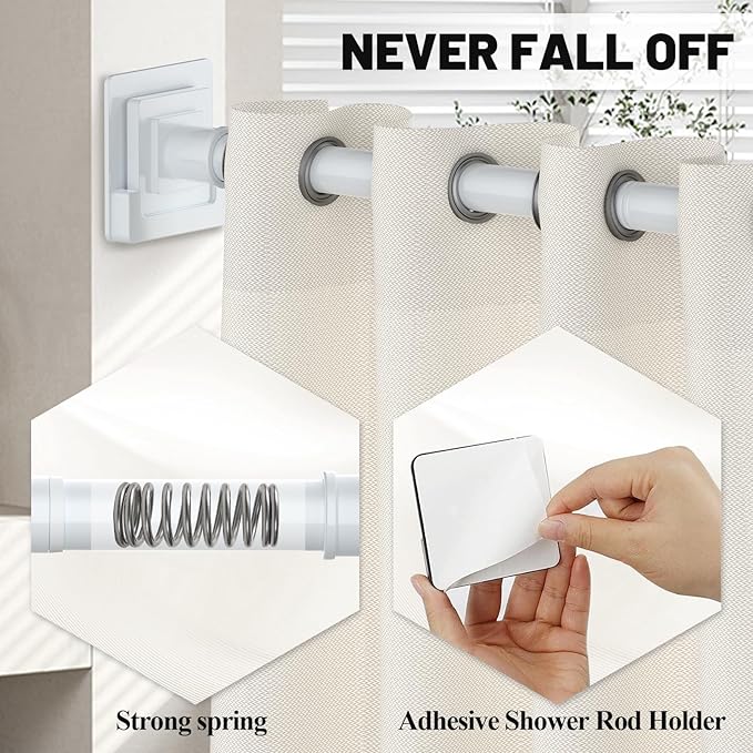 White Shower Curtain Rod 31-79 inches, Stainless Steel Shower Rod & Tension Rod, Adjustable Tension Shower Curtain Rod for Bathroom, Windows, Closet