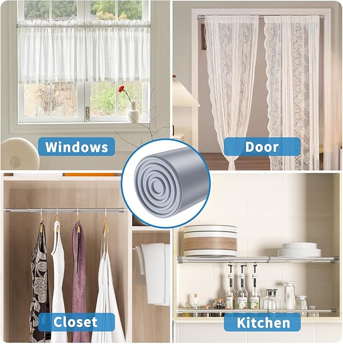 AIZESI 2 Pack Tension Rods for Windows 26.5 to 36 inch, Adjustable Pressure Spring Curtain Rods No Drilling, Curtain Rods for Doorway Closet Door, Silver