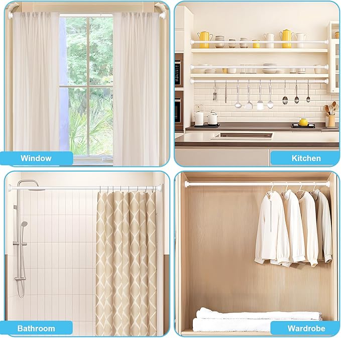 Tension Curtain Rod 30 To 49 Inch White Tension Rods Adjustable Spring Loaded Curtain Rods 7/8" No Drilling Tension Rods For Windows Bedroom Closet Doorway Door
