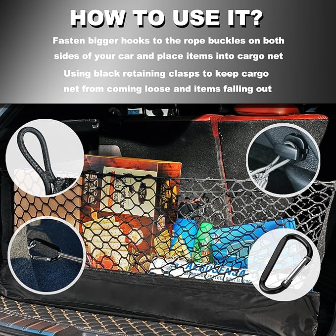 Envelope Style Cargo Net Compatible with Toyota 4runner 3row New 2026 2025 2024 2023 2022 2021 2020 2019 2018 2017 2016 2015 2014-2010 Trunk Car Rear Tailgate Touring Netting