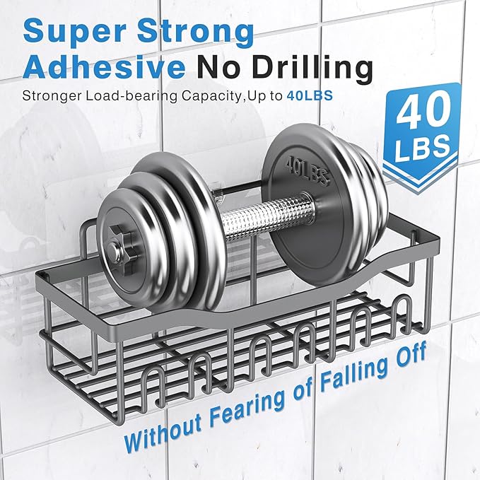 Shower Caddy 5 Pack,Adhesive Shower Organizer for Bathroom Storage&Home Decor&Kitchen,No Drilling,Large Capacity,Rustproof Stainless Steel Bathroom Organizer,Shower Shelves for Inside Shower-Larger