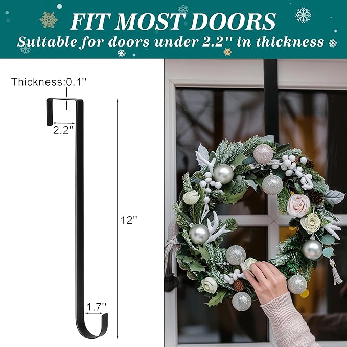 HOOSUN Wreath Hangers for Front Door,St Patricks Day Decorations,12" Easter Wreath Hook Holder,Over The Door Hooks Hanger,Metal Garland Hangers Hook for Patriotic Spring Wreath Porch Decor (4 Pack)