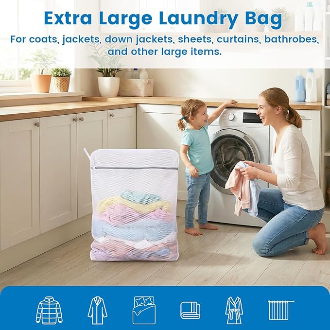 Dntorx 2 Pack X-Large Mesh Laundry Bags for Delicates, 20 x 24 Inches Reusable Laundry Bag Durable Wash Bags for Washing Machine for College, Family, Travel, Storage
