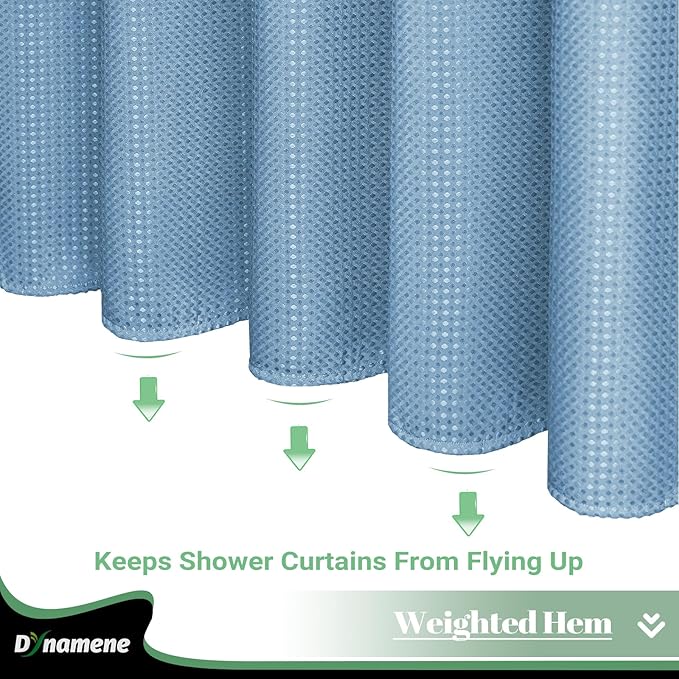 Dynamene 78 Inch Long Shower Curtain, Tall Waffle Fabric Shower Curtains for Bathroom, Hotel Waterproof Cloth Shower Curtain Liner Set with Hooks, Snap in Liner, Mesh Top Window, Moonlight Blue, 72x78