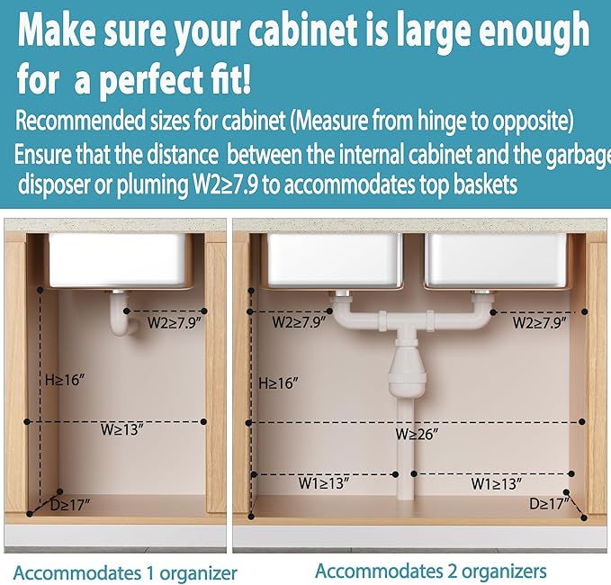 Under Sink Organizer 2 Pack, 2 Tier Slide Out Large Capacity Height Adjustable Under Sink Organizers and Storage for Kitchen Bathroom Cabinet, Black