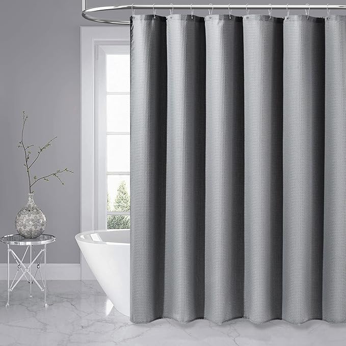 Dynamene 60 inch Stall Shower Curtain - Waffle Weave Heavy Duty Thick Fabric Shower Curtains for Bathroom,Weighted Hotel Spa Luxury Cloth Bath Curtain Set with 10 Plastic Hooks,60x72, Grey/Gray