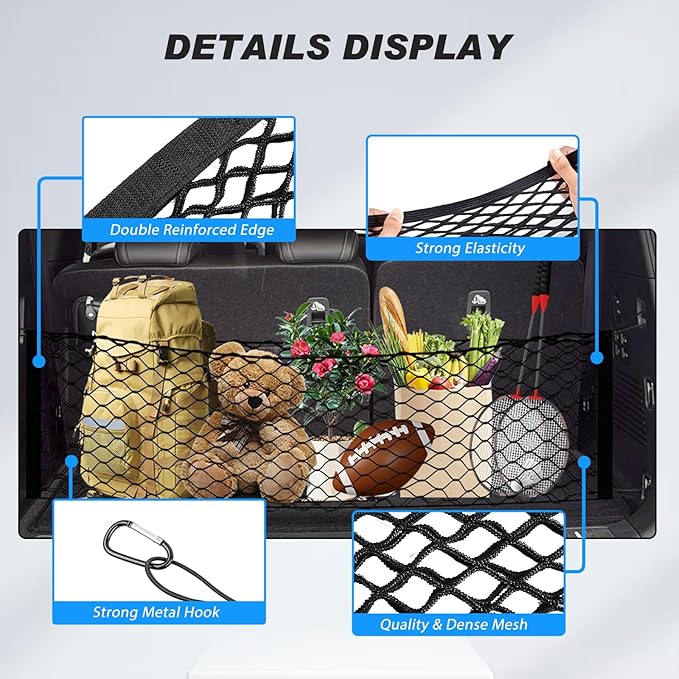Karltys Cargo Net for Subaru Crosstrek 2014-2018 Trunk Net | Envelope Style Elastic Mesh Net | Heavy Duty Metal Hooks | Toyota 4 Runner Accessories