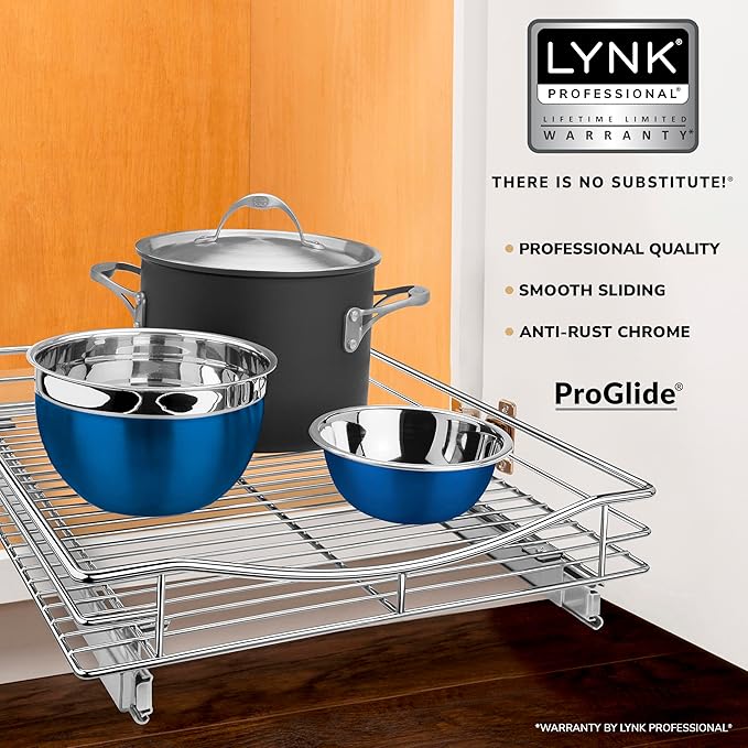 LYNK PROFESSIONAL® Pull Out Cabinet Organizer, 17" x 21" Slide Out Drawers for Kitchen Cabinets - Sliding Pull-Out Pantry Shelves – Home Shelf Organizers - Lifetime Ltd. Warranty, Chrome