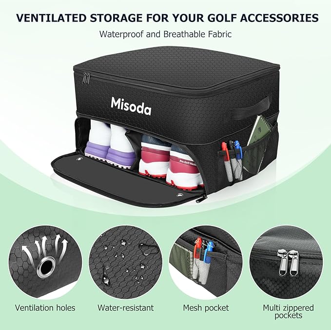 Golf Trunk Organizer with Shoe Storage, Golf Gifts for Men,2-Pair Capacity, Waterproof Car Trunk Locker Storage Box for Golf Gear and Accessories,Golfer Gifts(Black)