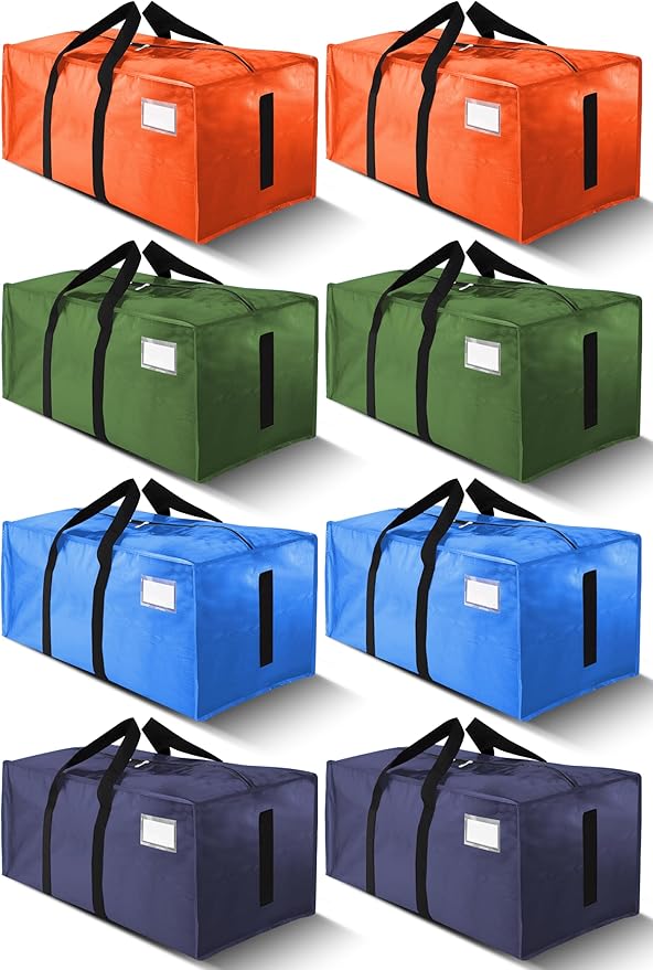 HOMESURE Supports 200lbs Heavy Duty Moving Bags - Strong Zipper & Wrap-Around Handles - Water-Resistant Storage Totes, Durable Alternative to Moving Boxes - 8 Pack -Multi-Color System for Easy Sorting