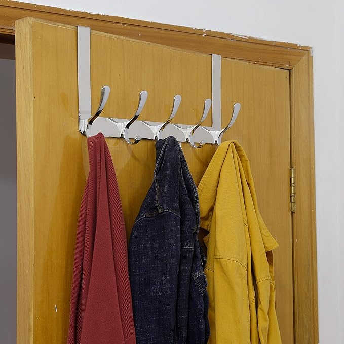 WEBI Over The Door Hook 5 Coat Hooks,Over The Door Towel Rack,Door Hanger Over Door Coat Rack for Hanging Clothes,Towels,Back of Bathroom,Bronze,2 Packs