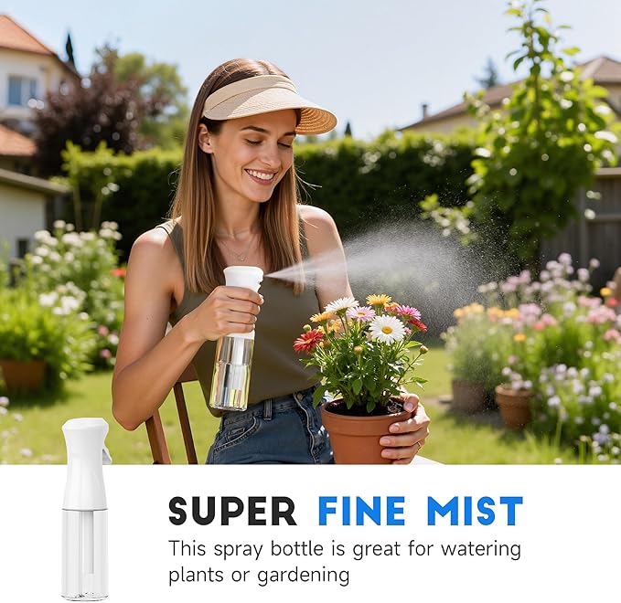 3 Pack Spray Bottle for Hair - Continuous Hair Spray Bottles Refillable Mister Sprayer for Hairstyling, Plants, Pets, Skincare, Cleaning (6.8 OZ/200ML, Black+White+White)