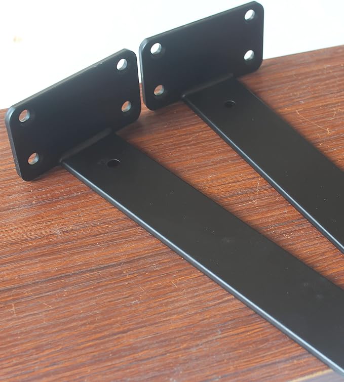 6 Pack - 11 inch Black Hidden L Shelf Bracket (1/5 Inch Thicked) Iron Floating Shelf Brackets Rustic Industrial Metal Brackets for Shelf Support