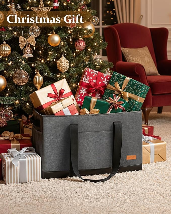 WONDAY Extra Large Utility Tote Bag - Standing Reusable Grocery Bag with Handle, Collapsible Storage for Shopping, Beach