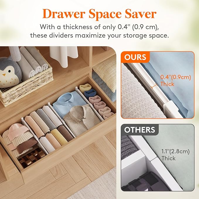Lifewit 4" Tall 12 Pack Drawer Dividers, 27-42cm/10.5-16.5" Expandable Drawer Divider for Clothes, Adjustable Dresser Drawer Organizers, Drawers Separators for Dresser/Bathroom/Closet/Kitchen White
