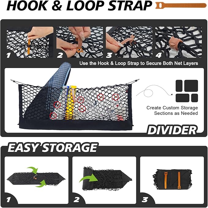 Muslogy Truck Bed Cargo Net Trunk Netting Compatible with 2020-2024 2025 2026 Ford Explorer Accessories, Pickup Cargo Organizer SUV Sedan Storage Net w/Heavy Duty Carabiners