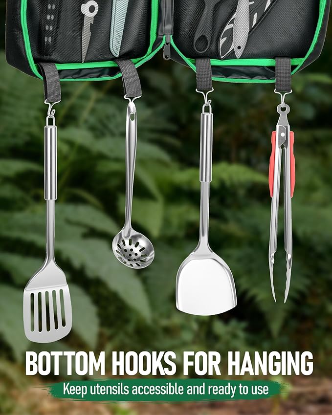 FANGSUN Camping Cooking Utensils, 16 PCS Portable Camping Kitchen Set with Grill Accessories, Camp Gifts for Men Dad, New Year‘s Presents for RV, Hiking, Picnic, Backpacking