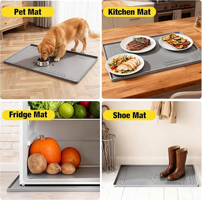 Aisslro Under Sink Mat 25" X 19", Waterproof Silicone Under Sink Mats for Kitchen, Anti-Leak Shelf Liner & Cabinet Protector with Raised Edge, [BPA Free] Bathroom Tray Home Organizer, Dark Gray