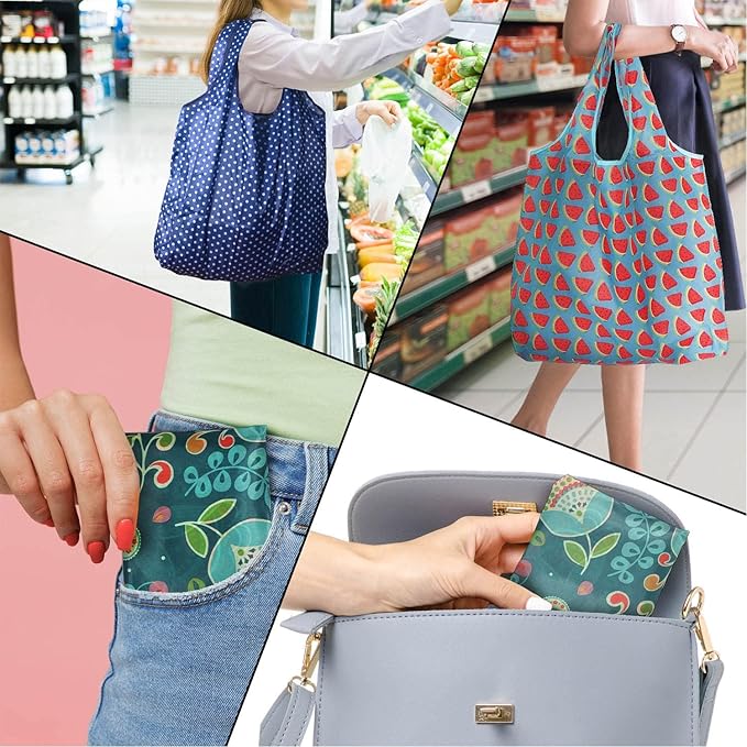 Tote Bag, 4 Pack 50Lbs Reusable Grocery Bags Gift For Women, Bulk Foldable Shopping Totes With Handles, Stylish Large Boho Tote Bags, Portable Market Cloth Storage Bags, Lightweight Heavy Duty
