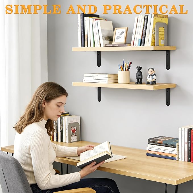 Alise Floating Shelf Brackets,L Brackets for Shelves Heavy Duty Shelving Brackets Stainless Steel Corner Brace Angle Bracket for Wood,5x3 Inch Wall Bracket Black Finish,Pack of 4