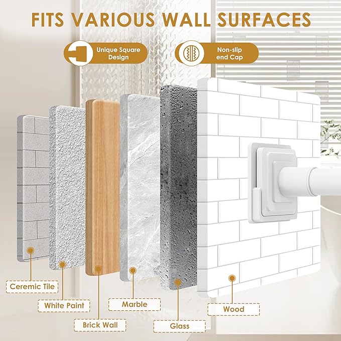 White Shower Curtain Rod,Spring Tension Curtain Rod 30-88”,No Drill or Screw Installation Shower Rod for Bathroom, Closet, Kitchen with Brackets