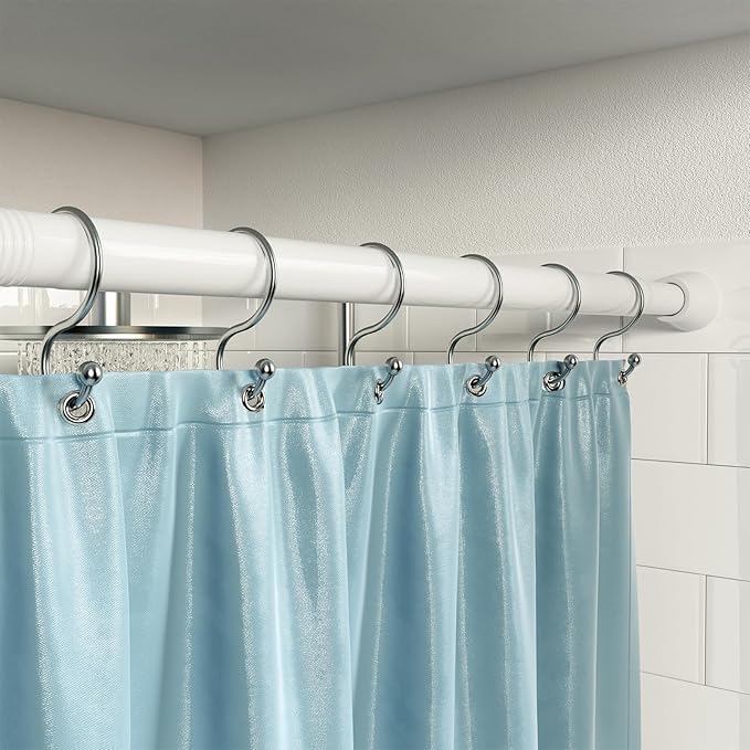 White Shower Curtain Rod 45 to 77 Inch,Shower Rods for Bathroom,Spring Tension Curtain Rod No Drilling for Windows Doors Closet Kitchen Wardrobe