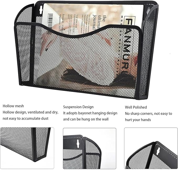 Gawerk 3 Pack Wall File Organizer, Mesh Wall File Pocket Mail Organizer Hanging Metal Vertical Wall Mounted File Holder for Office/Home