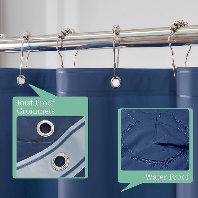 Mrs Awesome Navy Shower Curtain Liner with 3 Magnets, 72x72 Premium Flexible Sturdy Plastic Shower Curtain for Bathroom Lightweight & Waterproof, Navy Blue
