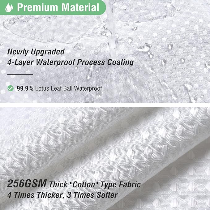 Dynamene White Fabric Shower Curtain, Waffle Weave Heavy Duty Thick Fabric Shower Curtains for Bathroom, 256GSM Weighted Hotel Luxury Cloth Shower Curtain Set with 12 Plastic Hooks, 72Wx72H, White