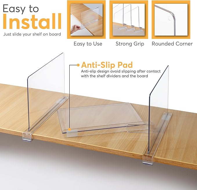 10 Pack Acrylic Shelf Dividers for Closet 11x7.9 Inch – Acrylic Dividers for Shelves Clear Closet Shelf Separators for Purses, Clothes Storage – Vertical Bookshelf Dividers for Bedroom & Kitchen