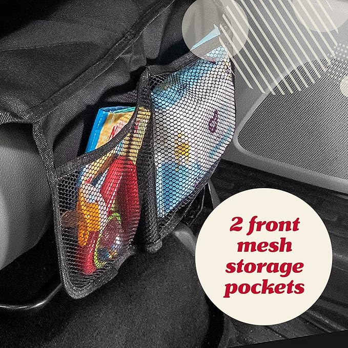 Lusso Gear Car Seat Protector - Waterproof Seat Covers for Infant & Cars - Non-Slip 8-Layer Protector - Rear Shield with Mesh Pockets - Black with Red Stitching, Universal Fit