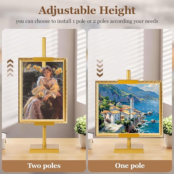 1pcs Adjustable Tabletop Easel Stand for Picture Frames, Picture Easels for Display, Gold Easel, Picture Frame Stand, Adjustable Art Easel.(30inch,Gold)