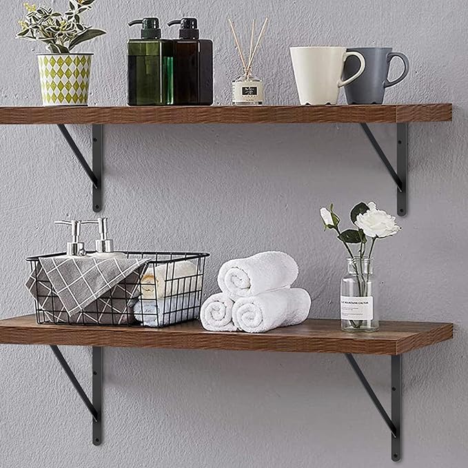 16 Pack L22 x H 12" Black Heavy Duty Shelf Brackets with Screws Metal Shelf Brackets Shelf Support Angle Brackets for Shelves L Brackets Heavy Duty Floating Shelf