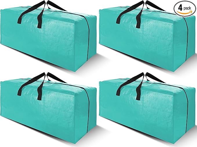 Cosy Family 4 Pack Heavy Duty Extra Large Moving Bags with Backpack Straps - Strong Handles & Zippers, Storage Totes For Space Saving, Fold Flat, Alternative to Moving Box, Aquamarine
