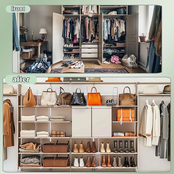 Shelf Dividers for Closet Organization, 12Pcs Closet Purse Organizeder Acrylic Shelf Dividers Purse Closet Organized Closet Dividers for Shelves Clear Shelf Dividers Shelf Separators in Closet(12Pack)