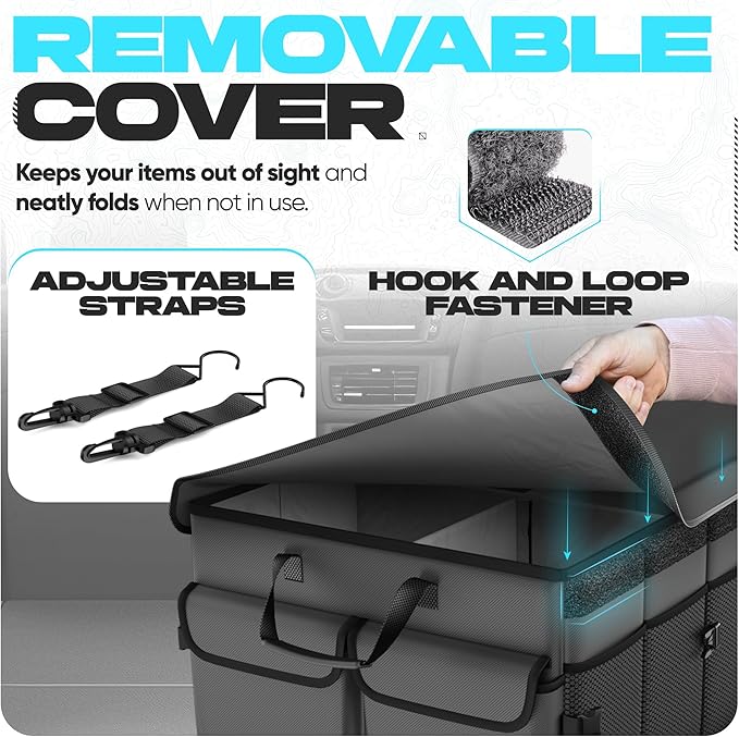 FORTEM Trunk Organizer with Cooler For SUV Car Trunk, Foldable Storage, Car Accessories for Women Men, Collapsible Bag, 600D Oxford, Non Slip Bottom, Straps, Soft Cover (105L)
